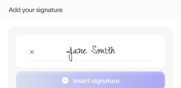 Signature modal with handwritten signature and Insert signature button