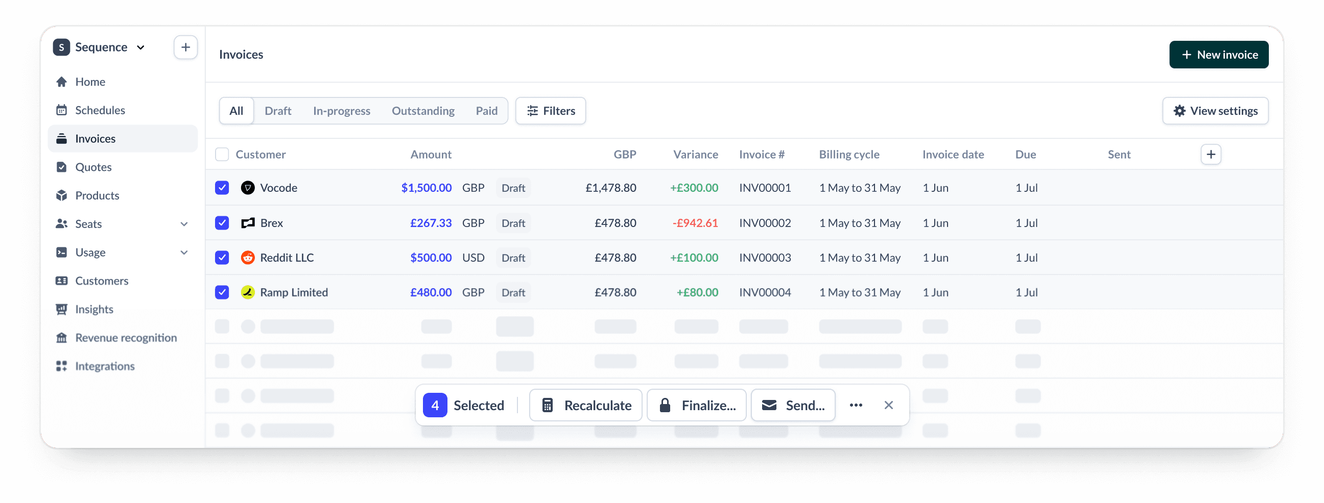 Invoicing workflows