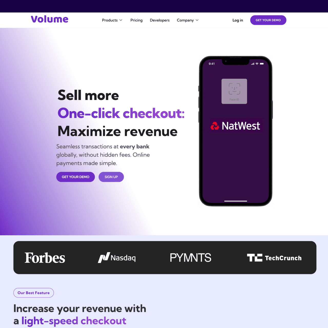 screenshot of the Volume website